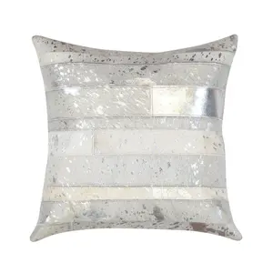 Silver Striped Design Cowhide Safari Throw Pillow
