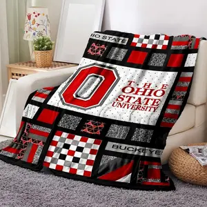 Ohio State University Design Luxury Flannel Blanket, Soft Cozy Blanket, Soft Warm Plush Throw for Home Bedroom Sofa Travel, High-End Gift Idea