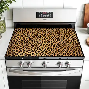 Leopard Print Non-Slip Rubber Grill Mat, Stove Panel Protector, Perfect for Home Kitchen Decor, Multi-Purpose Stove Cover, Fits Oven, Washer, Dryer