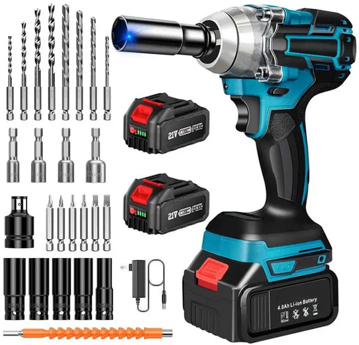 36V Cordless Impact Wrench,Rechargeable Brushless Dual-Purpose Wrench 1/2 inch,2Pcs 3.0Ah Battery,5 Sockets,Fast Charger and Tool Box,High Torque Powe