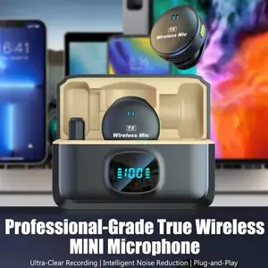 Wireless Lapel Microphone with Charging Box, Type-C Receiver, USB Rechargeable, Noise Cancelling, Ideal for Live Streaming, Phone Video Recording