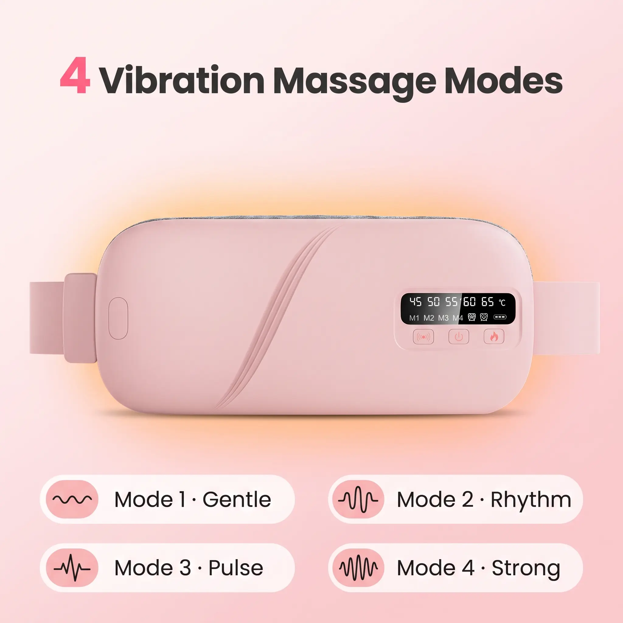 Pink Wearable Cordless Portable Massage Heating Pad Belt - 3-Sec Fast Warming, 5 Heat Levels, 4 Vibration Modes, Auto Shutoff, Breathable Fabric, Type-C Charge, Adjustable Strap for Waist, Belly, Wearable Pad