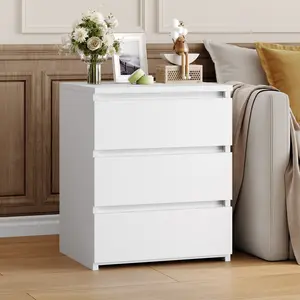 FOTOSOK White Nightstand with 3 Drawers, White Bedside Table Night Stand, Sofa Side Table 3 Drawer Nightstands for Bedroom, #Summervibes