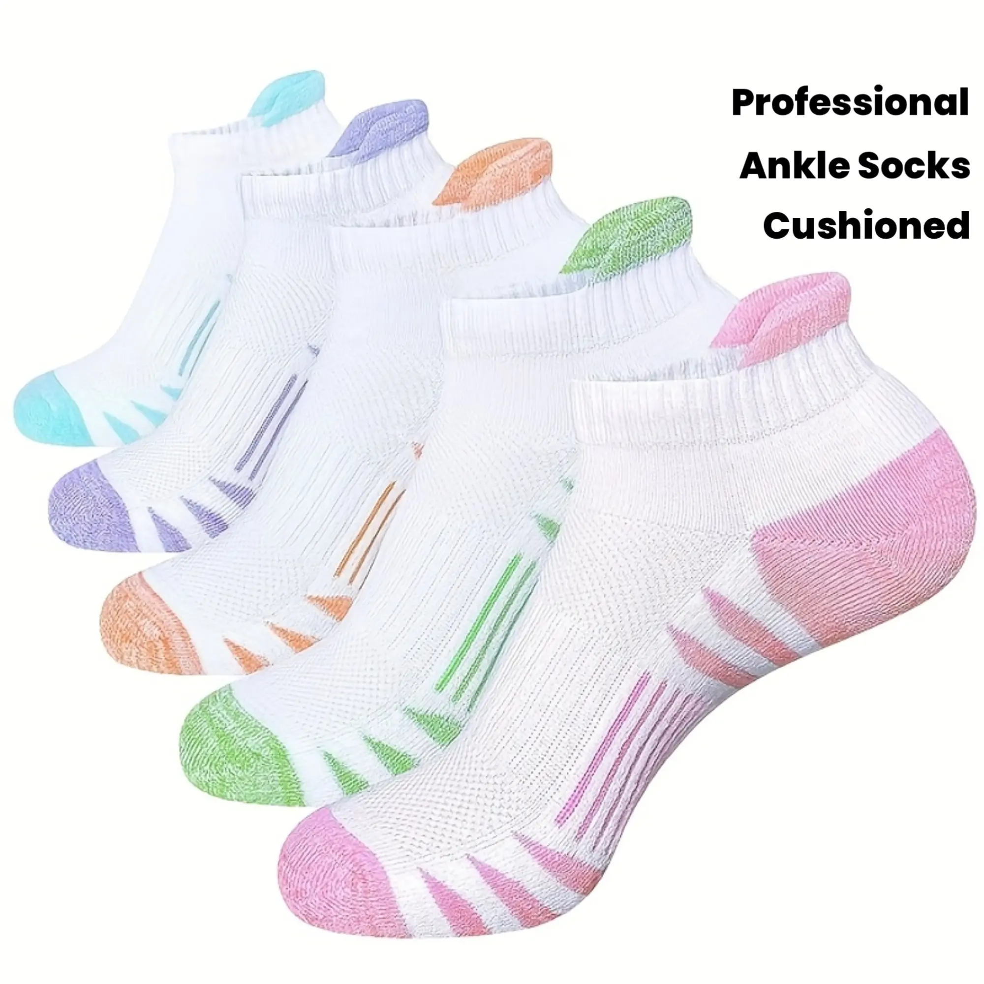 Women's Ankle Sports Socks, 5, 6, or 10 Pairs, Cushioned with Anti-Slip Grip, Anti-Blister & Odor-Resistant for Running, Pilates, Anti-Slip Grip Sports Socks