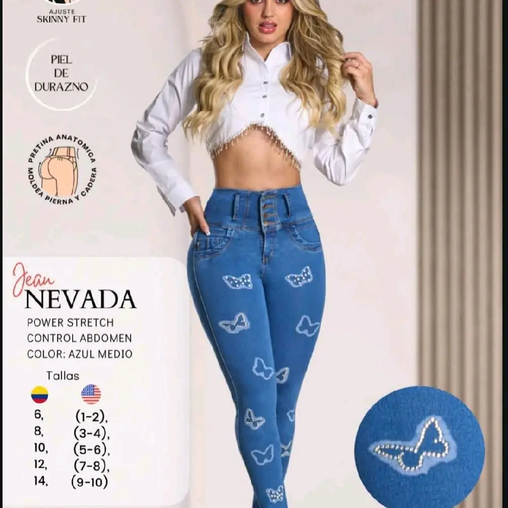 ( pantalon mariposa )Colombian butterfly jeans. nevada Women Ximenas'k colombiano original high rise Womenswear