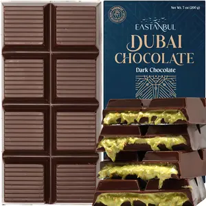 Dark Chocolate Bar Pistachio, 7oz, Premium Belgium Chocolate, Pistachio Dubai Bar, Viral Candy with Shredded Phyllo Dough, Knafeh, Gift Box