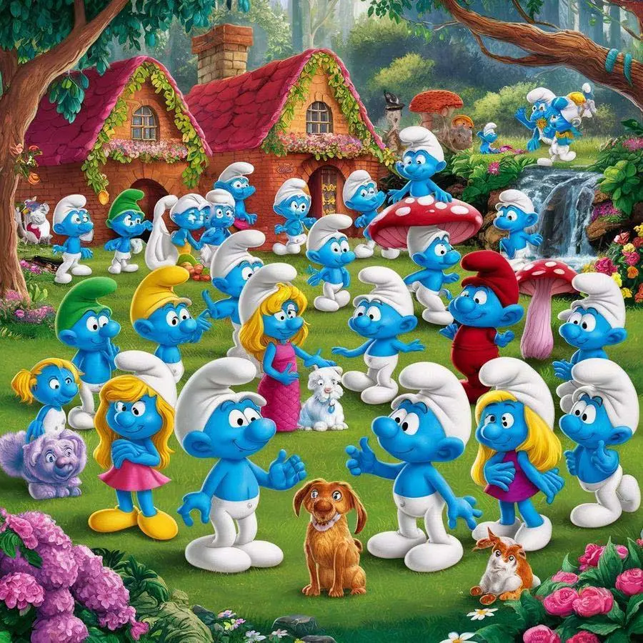 5D DIY Full Drill Round Diamond Painting - Diamond Art Kit Smurfs, Forest, Cottage Mosaic, Canvas - DIY Wall Decor, Home Wall Decoration, Suitable for Halloween and Christmas, Birthday and Anniversary Gifts