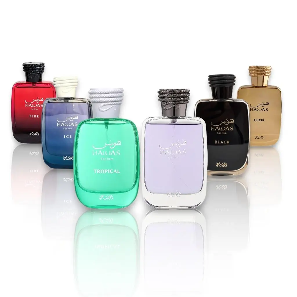 Oudlash Bundle | Rasasi | Hawas | Black + Elixir + Fire + Ice + Him + Tropical | Men's Fragrance | 100 ML 3.4 OZ | Eau De Parfum | Citrus - Lavender & Honey
