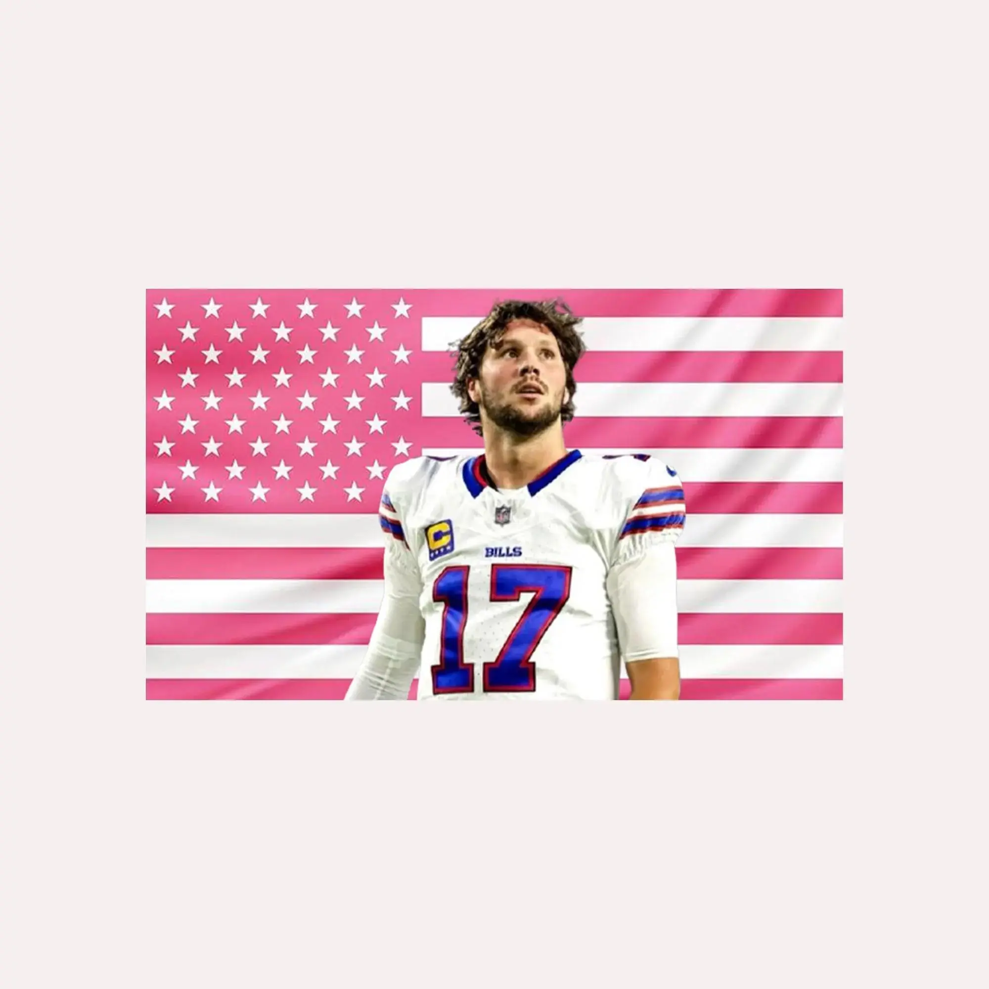 Josh Allen Pink American Flag Tapestry Football Player Wall Art, Buffalo Sports Fan Bedroom Decor, Patriotic Game Day Banner for Dorm Living Room, Aesthetic Football Gift for Men and Women, Large Fabric Wall Hanging Decor