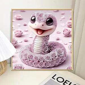 DIY Diamond Art Painting Kit, Pink Snake Shaped Diamond Art Painting Kit, Crystal Rhinestones Diamond Art Painting for Home Wall Decoration Gift