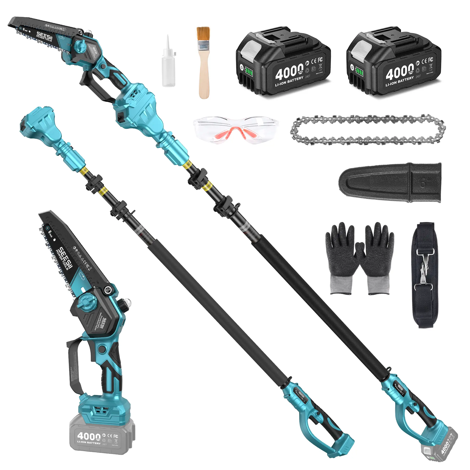 6 Inch Pole Chainsaw(Oil System+2X4.0Ah Battery)