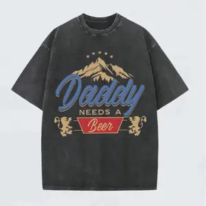 Daddy Needs A Beer Vintage Washed T-Shirt |   230G Heavyweight Cotton |   Oversized Boxy Fit Retro Streetwear |   Father's Day Gift Idea for Beer Lovers & Outdoor Dads |   Acid Wash Charcoal Gray Tee，Washed Cotton Tee,funny graphic tee，summer graphic tees
