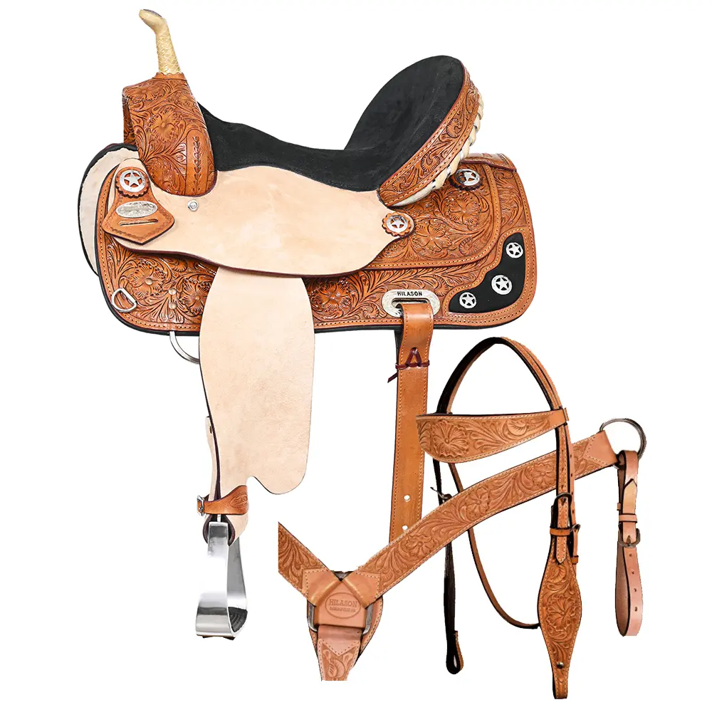HILASON Western Horse Treeless Saddle American Leather Trail Barrel | for Horses