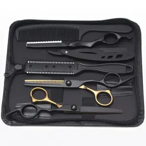 Hair Scissors Japan Stainless Professional Hairdressing Scissors Gold-Black Barber Scissors Salon Tool Hair Cutting Scissors Razor Thinning Shears Add Bag
