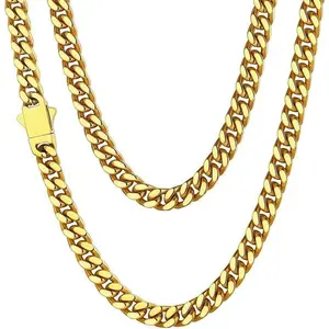 Stainless Steel Mens Cuban Link Chain, Black/18K Gold Miami Cuban Chain Necklace, 5mm/7mm/9mm/12mm/14mm Width, No Tarnish& Durable Hip Hop Mens Jewelry, 18"-30", Send Gift Box