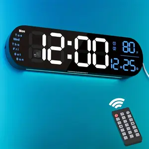 New 1pc Large Digital RGB Clock - Vibrant Wall Display with Remote Control Auto-Dimming & Night Lights - Perfect for Bedroom Office Dorm Decor Plastic Rechargeable