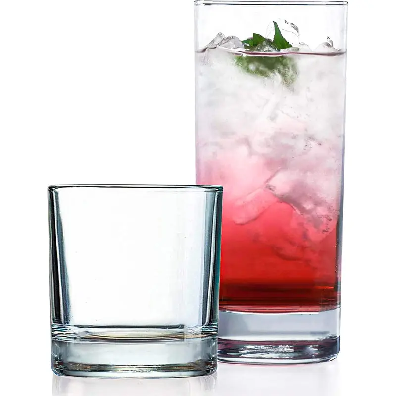 Everyday Drinking Glasses Set of 8 Drinkware Hurricane Glasses, Kitchen Glasses for Cocktail, Iced Coffee, Beer, Ice Tea, Wine, Whiskey, Water, 4 Tall Glass Cups & 4 Short Dof Drinking