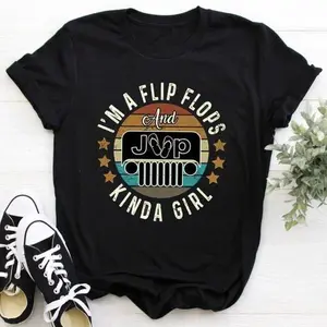 Flip Flops & Jeep Girl Graphic Tee 100% Cotton 180g TikTok Shop Deals S-3XL