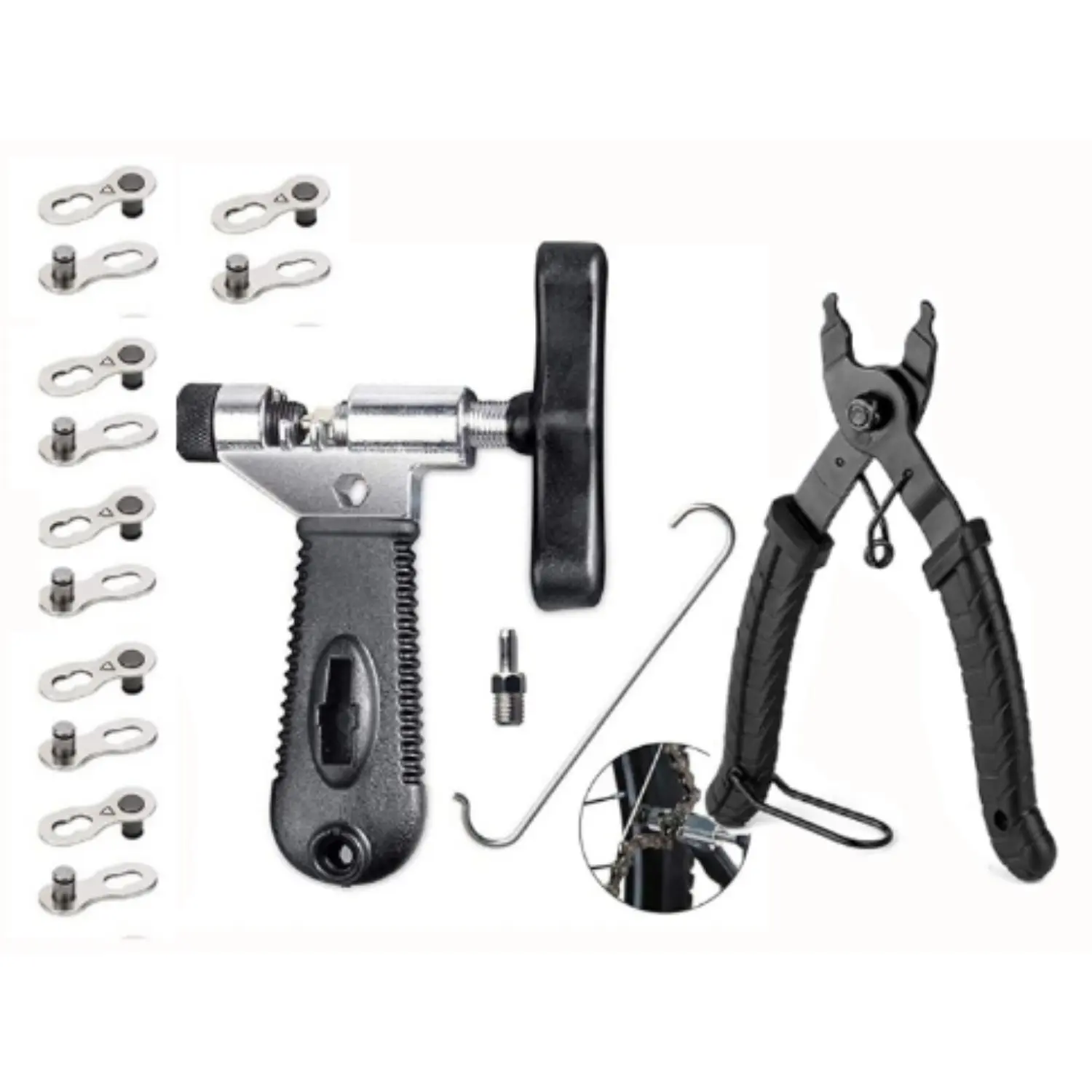 Bike Link Plier + Chain Breaker Splitter Tool + 6 Pairs Bicycle Missing Links, Bike Link Opener Closer Plier Chain Cutter Connector Wear Indicator Tool - Tools & Hardware.