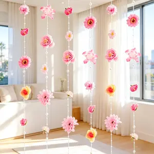 4.27 ft Pink Flower Garlands Hanging Artificial Wildflower Wall Ceiling Decor Floating Floral Backdrop Flower Garland for Garden for Baby Bridal Shower Party Supplies