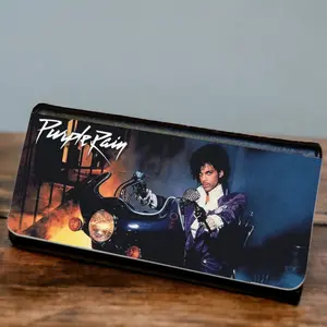 Prince Purple Rain Design Tri Fold Womens Wallet PU Leather Black