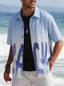 Men’s button-up shirt with a turn-down collar, Hawaiian beach summer outdoor  vintage print streetwear top Casual American Short Sleeve T-shirt Wrinkle-Free Short-Sleeve