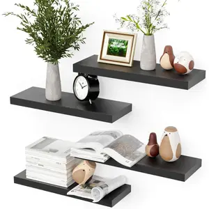 Black Floating Shelves for Wall, 4 Sets Room Storage Shelves, Display Shelves for Wall Decor, Shelf for Bathroom, Kitchen, Living Room – Black