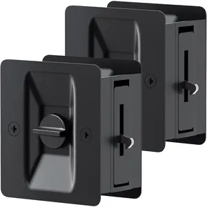 Matte Black 2-Pack Privacy Pocket Door Lock, Pocket Door Hardware Handles with Lock Latch & Pull, 2-3/4''x2-1/2'', Fits 1.38''-1.77'' Thickness Doors