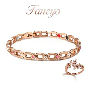 Fancyo Titanium steel Bracelet for Woman, Magnetic Titanium steel Bracelets with Premium Fold-Over Clasp Included Adjustable Tool