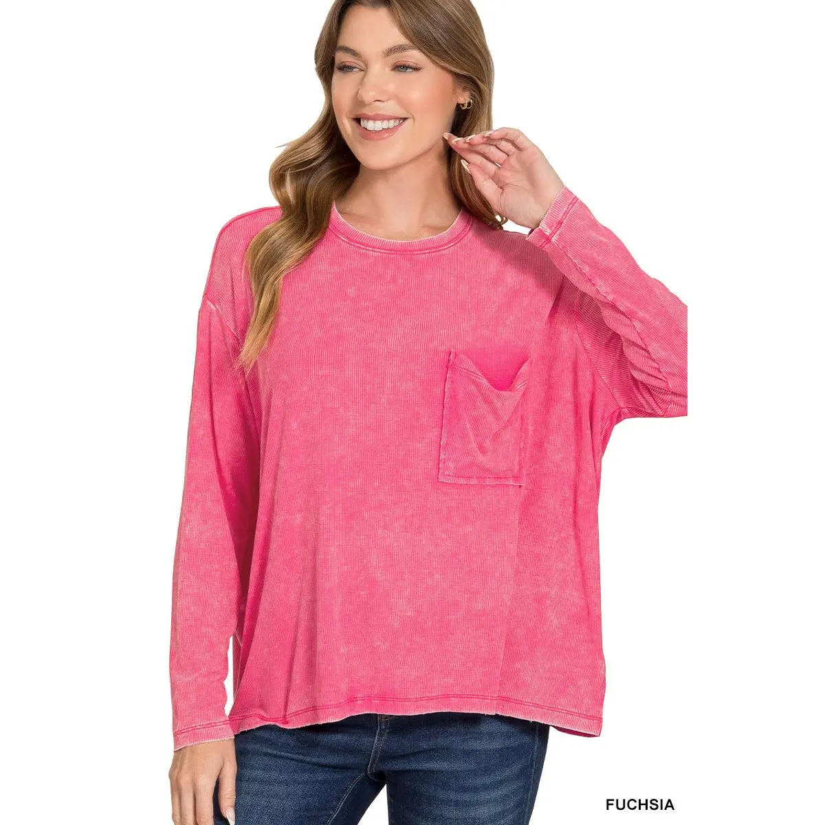 Washed Ribbed Dolman Sleeve Top
