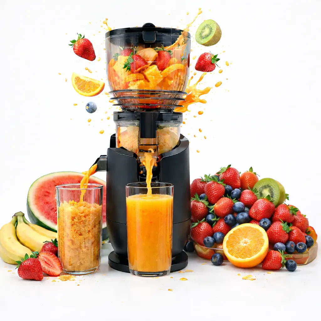 Boyuevi Cold Press Masticating Juicer Machine, 5.8” Extra-Large Feed Chute, 300W Power, High Juice Yield, Easy Clean, BPA-Free for Fruits, Vegetables & Frozen Fruit, Kitchen Appliances