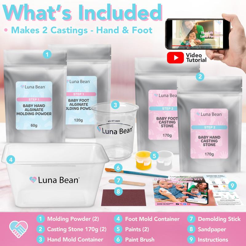 Luna Bean Baby Hand and Foot Casting Kit 2pc – Perfect Gift for New Parents, Baby Showers, Nursery Décor and Maternity