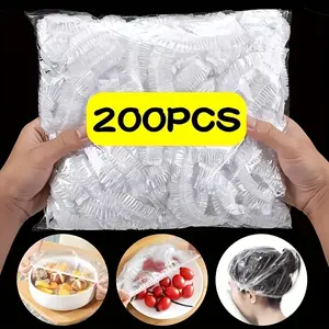 200pcs Disposable Food Grade PE Stretch Wrap Cover for Bowl Elastic Food Storage Cover for Leftovers Kitchen Food Wrapping