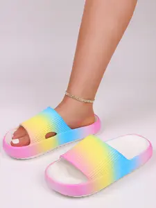 Women's Eva Pillow Slide Slippers, Super Comfortable Rainbow Pattern, Lightweight Non-Slip, Indoor Outdoor Beach Shower Spring Summer Casual Shoes