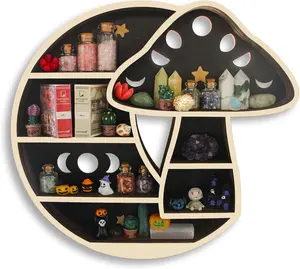 Cute Mushroom Decor, Wooden Mushroom Floating Shelves for Wall, Moon Shelf Wall Decor  Rock  Stone Display Shelf, Trinket Knick Knack Shelf, Mushroom Gifts for Mushroom Lovers