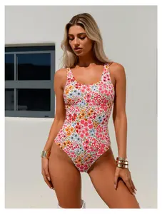 Girls One Piece Swimsuit Floral Boho Scoop Neck Bathing Suit Beachwear for Kids Toddler Teens - Cute Print Swimsuits for Swimming, Beach, Vacation, Summer