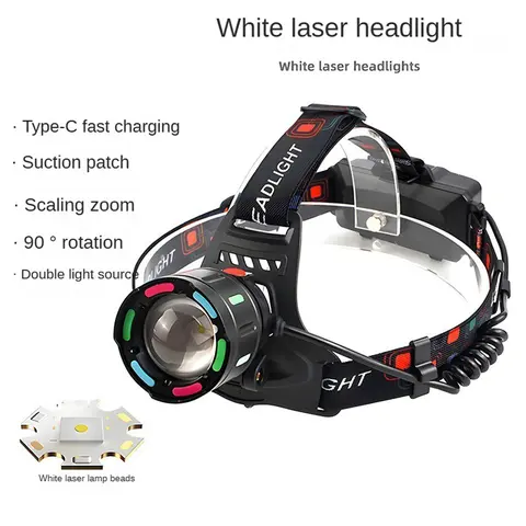 Rechargeable LED Headlamp for Adults - Waterproof Aluminum Alloy, Zoom Beam, 90° Rotation Tiltable, Dustproof, Adjustable Headband, Built-in Rear Warning Light, for Outdoor Camping Emergencies