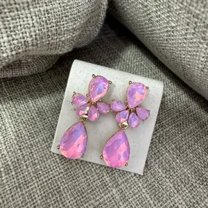 Spanish Handmade Pink Earrings with Teardrop and Cluster Design for Women's Fashion