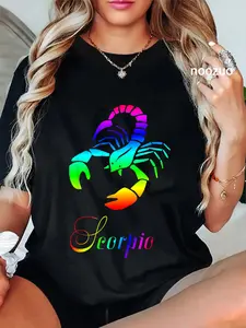 100% Cotton Zodiac Scorpio Astrology T-Shirt Casual Graphic Printed Tee