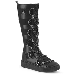 Demonia Men's Sneaker-405 Black Vegan Leather-Canvas Sneakers with 1.5" Platform & Rubber Sole Casual Lace-Up Boot