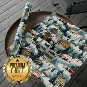 Christmas Village Themed Holiday Winter Wrapping Paper | Christmas Village Skating Rink Themed Gift Wrap