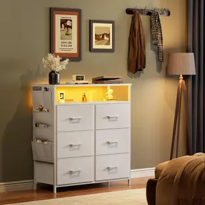 Ecofurnix,Fabric Dresser for Bedroom, Tall Dresser with 6 Drawers, Storage Tower with Fabric Bins, Double Dressers, Chest of Drawers for Closet, Playroom, Dormitory, White