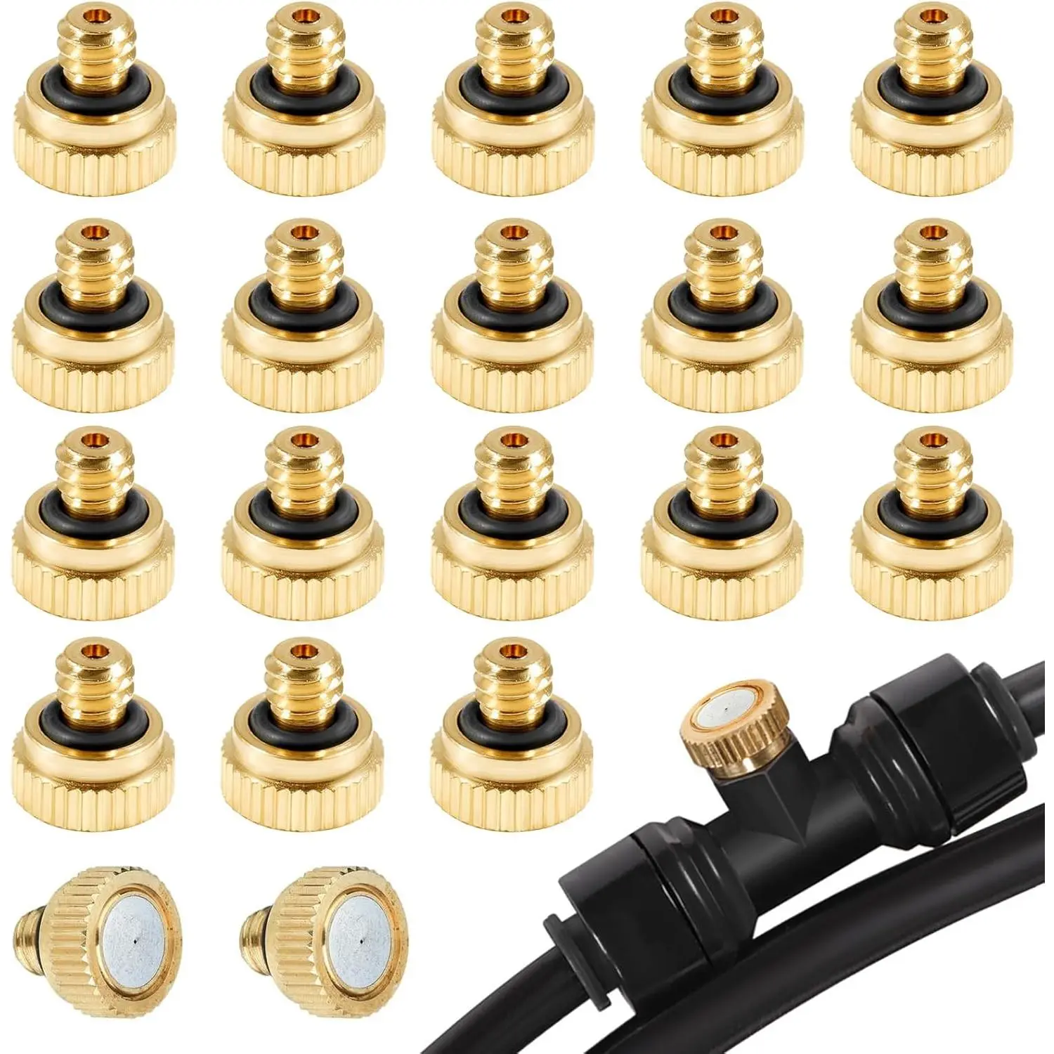Leakproof Brass Misting Nozzles, Mist Dispenser Sprinkler Heads for Garden Cooling System, 0.012 inches (0.3 mm) 10/24 UNC Thread (20 PCS)