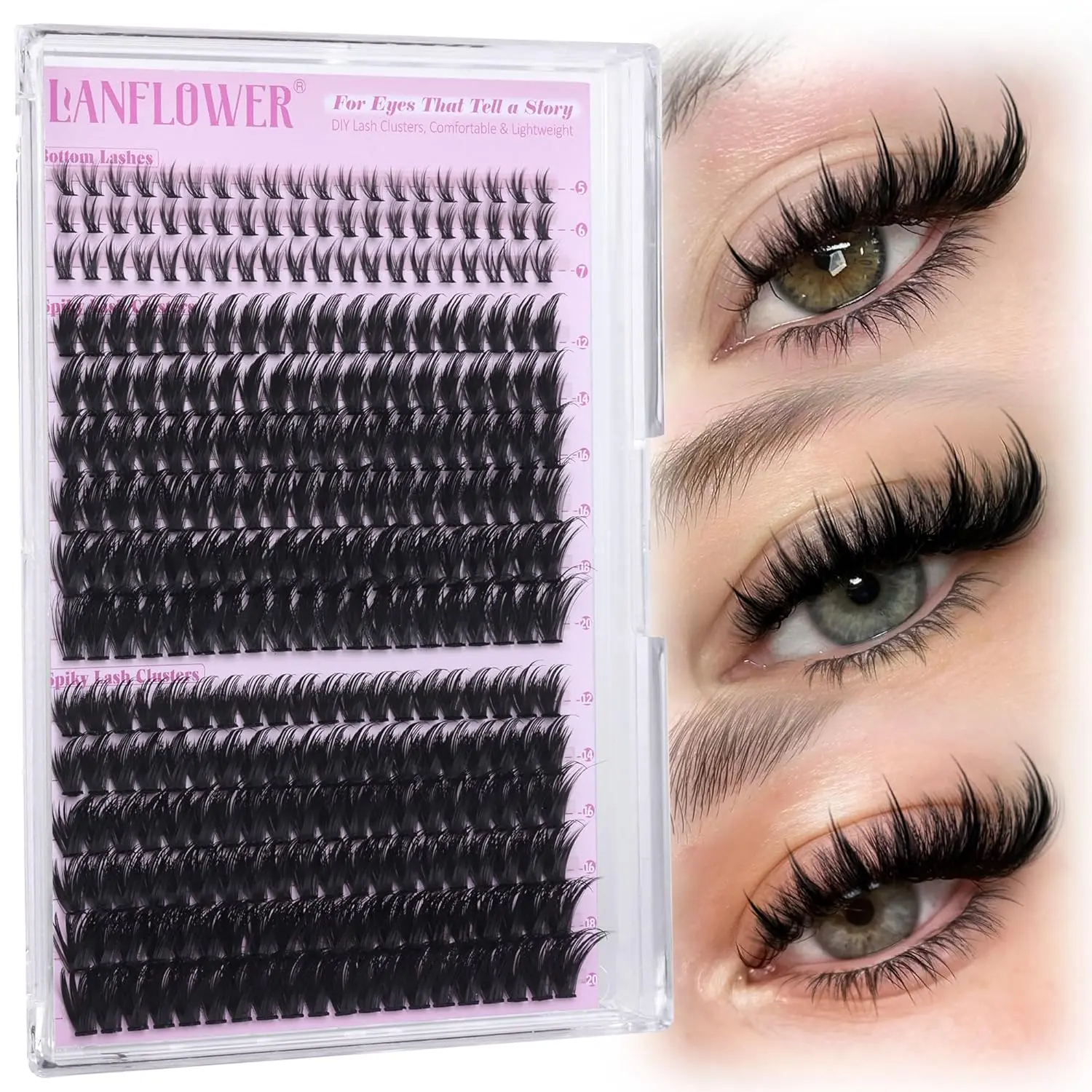 Lanflower Spiky Lash Manga Eyelash Clusters D Curve 12-20mm Wispy Individual Lashes with Bottom Lashes for Dramatic Volume & Gentle Wear - Makeup