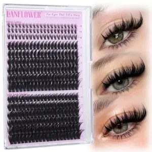 Lanflower Spiky Lash Manga Eyelash Clusters D Curve 12-20mm Wispy Individual Lashes with Bottom Lashes for Dramatic Volume & Gentle Wear - Makeup