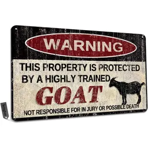 Vintage Goat Metal Sign Warning This Property is Protected by Highly Trained Goat Yard Sign Outdoor Home Wall Decor 12x8Inch Novelty Decor