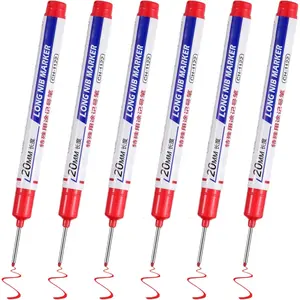 6 count Long  Deep Hole Marker Pens,  Construction Markers Marking Tool, Permanent Markers Carpenter Ink Marker Pens for Carpenters Builders Decoration Construction (Red)
