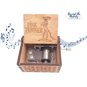 Beyond The Melody Pink Panther Wooden Music Box Hand-Cranked Musical Keepsake for Kids & Travel Lovers Eco-Friendly & Compact Design