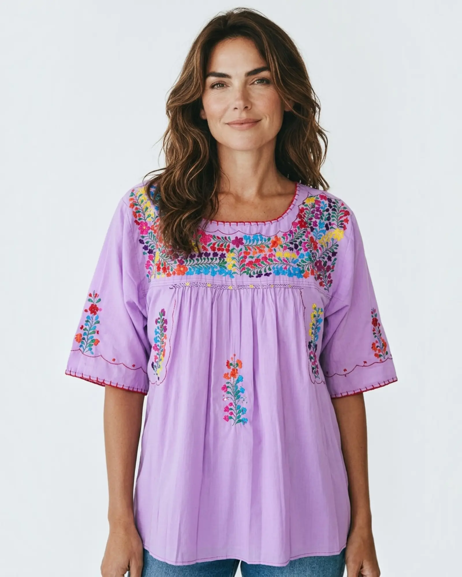 San Antonino Mexican Blouse 3/4 Sleeve Lavender