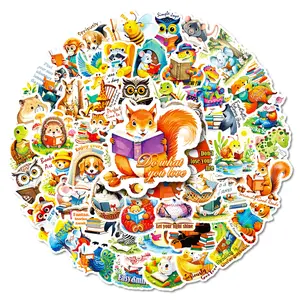 56pcs New Fairy Tale Style Small Animal Reading Graffiti Series Stickers Decals Sticker, Suitable for Faith Based Designs Such As Scrapbooks, Diaries, Laptops, Water Bottles, Cars, Etc., with Positive Information As Gifts